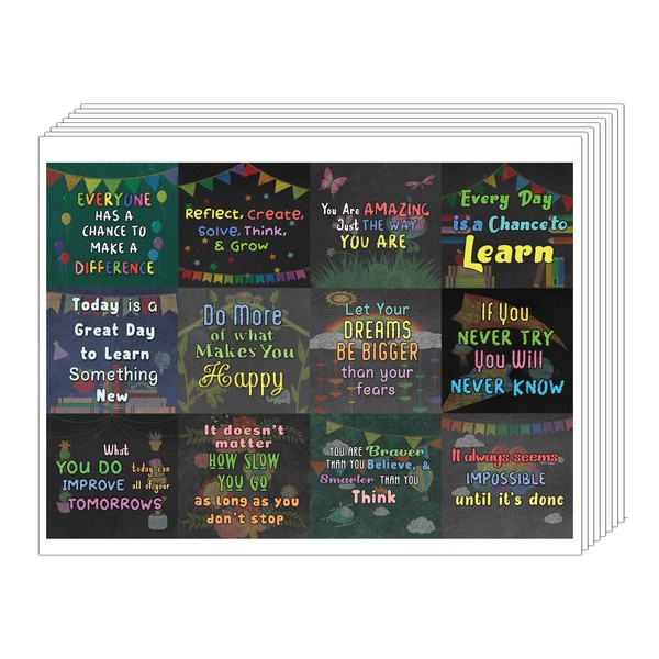 Creanoso Colorful Motivational Positive Encouragement Stickers (5-Sheet) – Total 60 pcs (5 X 12pcs) Individual Small Size 2.1" x 2", Unique Themes Designs, Flat Surface DIY Art Decal for Children