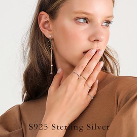 Ursilver S925 Sterling Silver Anxiety Ring for Women, Sterling Silver Fidget Rings for Anxiety Spinner Ring Anxiety Ring with Beads Spinner Rings Stress Relief Fidget Ring for Women