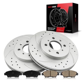 Torchbeam 3295+D1394 Front Drilled and Slotted Brake Rotor and Ceramic Brake Pad Set Kit for 2009-2013 Fit, Brake Pads and Rotors Kit, 6pcs