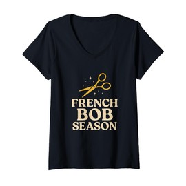 Womens French Bob Haircut Style Aesthetic Hairdresser V-Neck T-Shirt