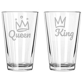 Alankathy Mugs King Queen Beer Glass set of 2 16 oz pint
