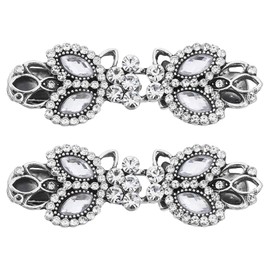 sourcing map 2pcs Vintage Sweater Clips, Cape Cloak Clasp Retro Cardigan Clips Shawl Collar Clasp Dress Shirt Brooch Clip for Women (Silver, 2.17" x 0.71")