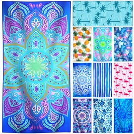 Microfiber Lightweight Thin Beach Towel Compact Sandproof Clearance Towels Quick Dry Sand Free Swim Pool Camping Blanket Travel Essentials Accessories Vacation Women Men Adults Purple Bohemia