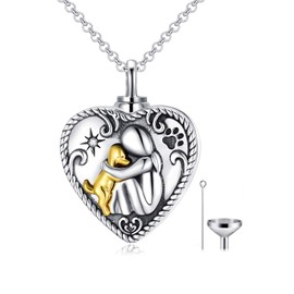 AOBOCO Sterling Silver Dog Urn Chain for Ashes, Dog Memorial Keepsake Cremation Necklace Jewellery Gifts for Women Dog Lovers, Crystal