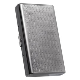 Goshentech Retro Diamond Pattern Metal Case 14 Compartments Metal Plated Antique Silver Double Sided Bank Card Holder Cash Box (100mm King Size) (Antique Silver)