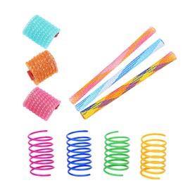 Andiker Cat Toys, 10 Pieces Colorful Cat Toys and Telescopic Cat Handle with Mesh Pole, Jumping Toys for Cats, Flexible and Malleable Toys (Pack of 10)