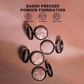 YOUNG VISION Pressed Powder Foundation Makeup, Baked Color & Color Correcting Powder, Buildable Light to Medium Makeup Converage for Face, Matte Finished (Ethereal Rose)