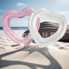Thick Heart Glitter Sequin Inflatable Water Ring (Meh Hong) sexlf2167 120 Love Red 20ea
