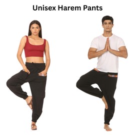 Mantra Vogue Men Women Cotton Linen Baggy Harem Drawstring Yoga Pants, One Size Casual Hippie Trousers with Pockets Black