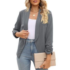 POGT Grey Blazers for Women,Light Cute Blazer Lightweight Suit Jacket (M, Dark Gray)