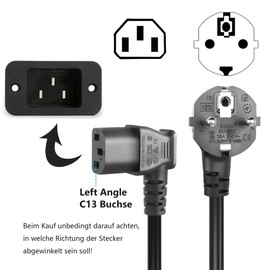 GELRHONR 3 Pin IEC Power Cable, 90° Angled CEE 7/7 to C13 Spiral Cable, Power Cable with Angled IEC Connector, C13 Coiled Cable for Monitors, PC, Printers, Scanners, TV (Left Angle C13)