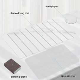 DomiViStar Large Collapsible Stone Dish Drying Mat, 24"×16",Heat-resistant Mat for Kitchen Counter,Instant Drying,Fast Dry Pad for Utensils,Pots and Bottles,Diatomaceous Earth Mats, White Marble