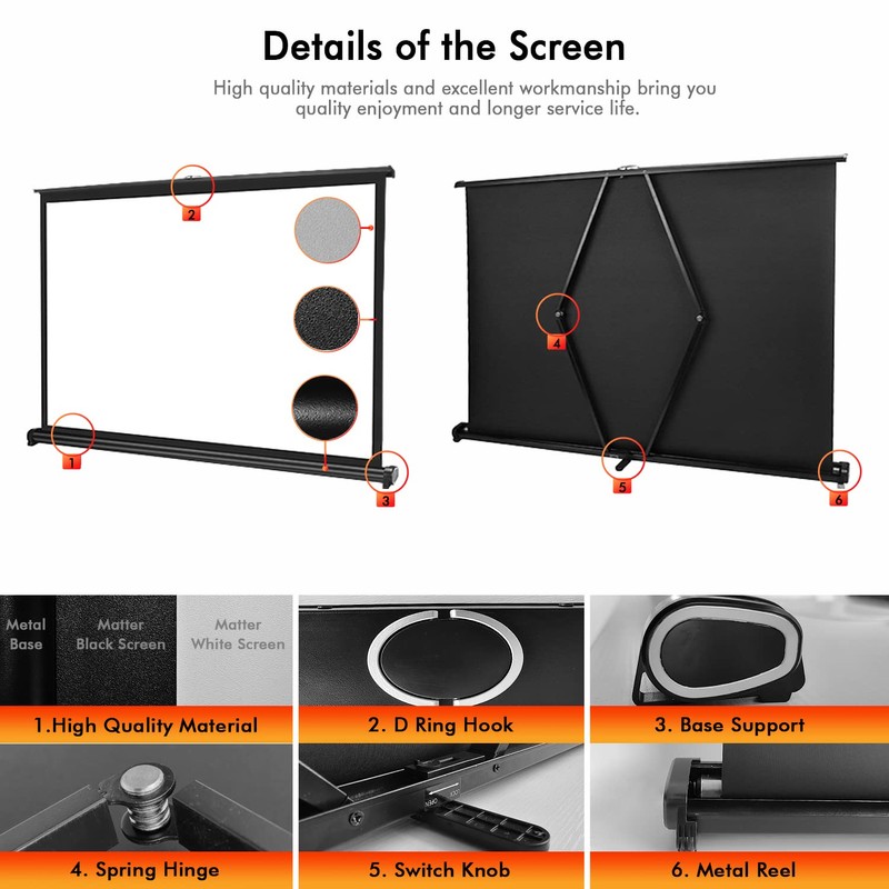 New Portable Mobile 50 Inch Projector Screen Pull Down, 16:9