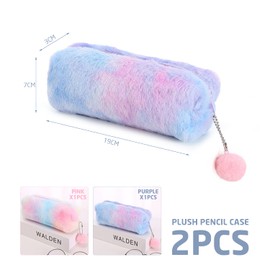 2 Plush Pencil Case, Cute Rainbow Pencil Case, Large Capacity Stationery Storage Bag, Girls Stationery Pencil Case, Kids Plush Pencil Case (Pink, Purple), Purple, pocket organizer