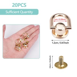 Pack of 20 Brass Stud Rivets D, 12 mm Rivets for Leather Ring, Rivets D Ring Stud Screw Head, Rivets with Ring, Leather Rivets Rivets Purse Craft for DIY Leather, Purse, Handbag, Strap, Belt