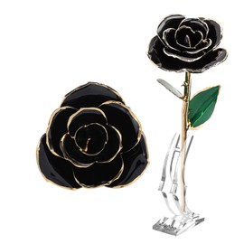Long Stem Dipped 24k Gold Trim Red Rose In Gold Gift Box with stand (black rose with stand)
