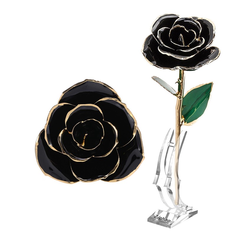 Long Stem Dipped 24k Gold Trim Red Rose In Gold
