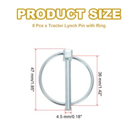 PATIKIL 3/16"x1-7/16"Heavy Duty Lynch Pin Assortment Kit, 8 Pcs 3 Point Round Linch Lock Pins Clips for Tractors Trailer Farm Trucks Mowers, Silver Tone(M4.5x36mm)