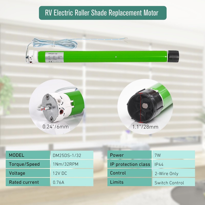 DM25DS 12V Electric Roller Shade Replacement Motor, RV Window Shade