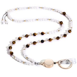 LENYNAL Lanyards for ID Badges and Keys, Retractable Teacher Lanyard for Women Cute, Beaded Lanyard with ID Holder Tiger Eye