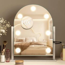 S'bagno Arched Vanity Mirror with Lights, 7 Dimmable LED Bulbs Hollywood Mirror, 3 Color Modes & Memory Function Makeup Mirror with Lights, Detachable 10X Magnification, Touch Control,USB-A(15''x12'')