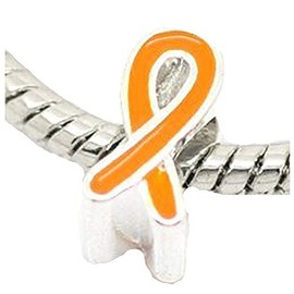Sexy Sparkles European Orange Ribbon Awareness Charm Bead for Snake Chain Charm Bracelet