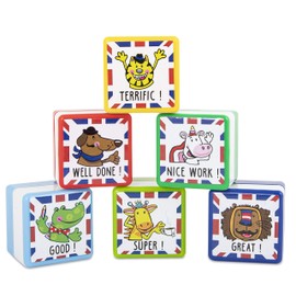 TRENDHAUS 601506 Teacher Stamp Set English, 6 Self-Inking Reward Stamps, 3 cm x 3 cm x 2 cm, Multi-Coloured