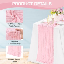 6 Pieces 10FT Cheesecloth Table Runner Boho Gauze Fabric Table Runner Rustic Sheer Runner for Wedding Birthday Baby Shower Party Boho Table Decoration (Pink)