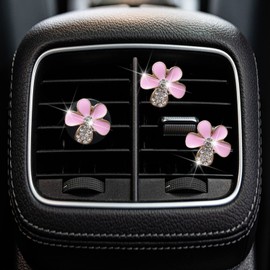 Bling Daisy Air Vent Clips, 3 Pcs Cute Flower Car Air Fresheners Vents Clips Diamond Vent Clip Car Interior Decor Charm Cute Car Accessories Car Decoration for Women (Pink)