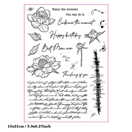 Arbuya English Words Background Clear Stamps for Card Making or Journaling,Birthday Mother's Day Words Peony Flowers Silicone Rubber Stamps for Scrapbooking Art journals Paper Crafting