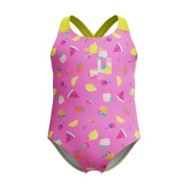 Speedo Print Crossback One Piece Costume da Bagno per Bambina, Rosa, 2 Anni