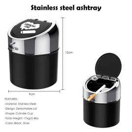 LegendTech Stainless Steel Ashtray with Lid, Portable Windproof Ashtray Large Capacity Anti Scratch Garden Office Home Decoration Gift (Silver Black)