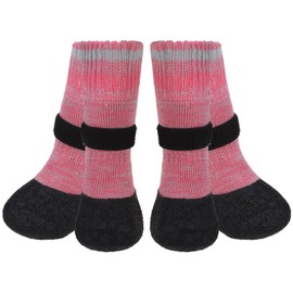 Mihachi Anti Slip Dog Socks, Dog Boots for Hardwood Floors Prevent Licking, Traction Control Waterproof Rubber Sole Paw Protectors for Small Medium Large Dogs, Pink Large