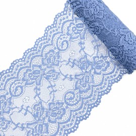 Light Blue Floral Lace Ribbon Fabric Elastic Trim, Soft Embroidery Laces Fabric by the Yard Eyelet Lace Trim Ribbon for Sewing DIY Crafts Gift Wrapping Bouquet Wedding Decor Scrapbooking/6" Wx3Y L