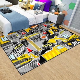 FJKJHKGJ Construction Rug - Kids Car Rug Car Rugs for Kids Toy Cars Truck Rug Car Play Mat Kids Rugs for Bedroom Boys Road Rug for Kids Construction Room Decor for Boys Room, 4'5''×6'