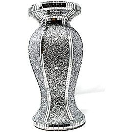 Silver Vase Statue Sparkle Ornament Bling Crushed Diamond Gift | Crushed mirrored Silver Vase pot design-40 CMS(15" inch) |Crushed Diamond Display |Gift Present Home Decoration