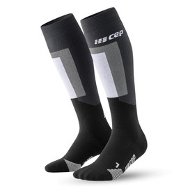 CEP - Long Ski Socks with Compression for Women, Improved Blood Circulation, Faster Recovery, Bubble-Free & Durable - Lightweight Ski Socks for Beginners and Advanced Users, schwarz / grau