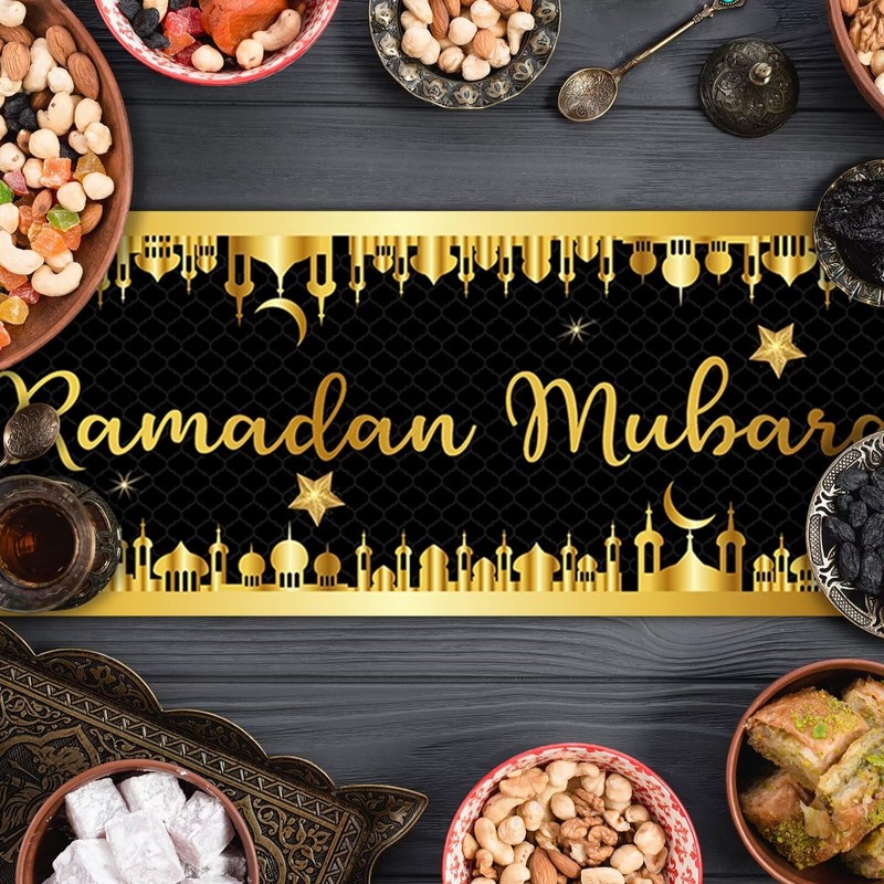Ramadan Mubarak Table Runner, Ramadan Decorations for Home Table Black