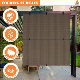 AwnPro 8'W x 6'H Outdoor Shade Blinds Patio Roller Blinds Blackout Shade Outdoor Collapsible Privacy Screen for Gazebo Balcony Porch Carport Patio Window (Brown, Foldable)