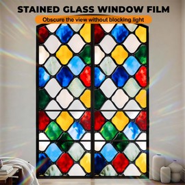Stained Glass Window Privacy Film Rainbow Window Film Static Cling Non-Adhesive Window Clings Decorative Glass Decal for Home Office 17.5 X 39.3in