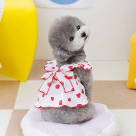 Dog Dresses for Small Dogs Girl Female Clothes Cat Clothes Cat Dress Cute Cotton Extra Summer Bow Decor Printed Strawberry Dog Birthday Outfit Small Puppy Clothes