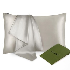 LILYSILK 25 Momme Silk Pillowcase Cushion Cover Silk Pillowcase with Envelope Closure 1 Piece Made from 100% High-Quality Mulberry Silk (40 x 60 cm, Silver Grey)