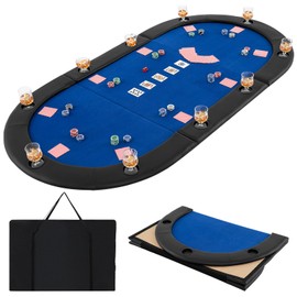Giantex 84" x 42" Poker Table Top, 10 Player Oval Triple-Fold Blackjack Poker Card Table Topper w/Carrying Bag, Cup Holders, Portable Foldable Texas Holdem Poker Mat Layout for Casino Board Game