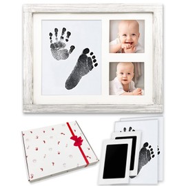RIMINA Baby Frame, Hand, Foot Shape, Scandinavian Wood, Baby Photo Frame, Baby Gift (Includes 2 Ink Pads)