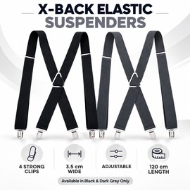 Adjustable 4-Clip Elastic X-Back Suspenders, 3.5 cm Wide Polyester Braces for Adult Men and Women