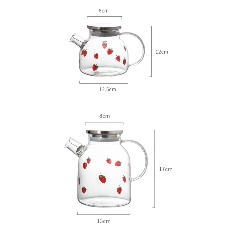 Glass Tea Kettle Strawberry Cute Design Glass Teapot Glass Pitcher