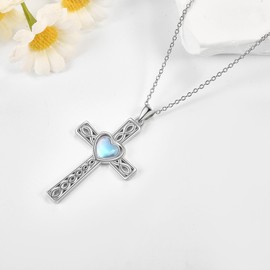 JERWLI Infinity Kreuz Halskette 925 Sterling Silber Keltische Infinity Knoten Kreuz Mondstein Christian Religiöse Anhänger Halskette Schmuck Geschenke für Frauen Männer Mädchen