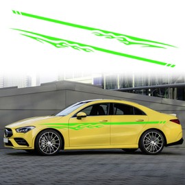 RUIANTE Universal Sports Racing Stripe Graphic Stickers and Decals Long Stripe Body Racing Sports Decals Flame Pattern for Auto Car Body Side Door Waistline (2pcs Green)