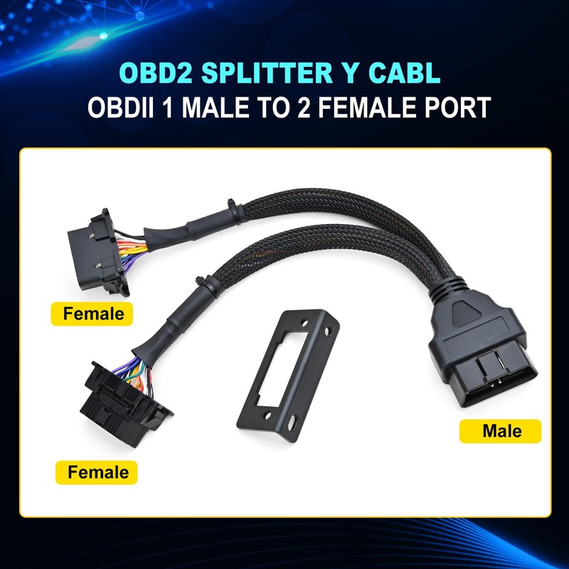 iKKEGOL Underdash OBD2 Splitter Y Cable, 1 Male to 2