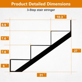 Zwinz Steel Stair Stringer 3 Step, Metal Stair Stringers for Deck Height 27 inches, Steel Stair Step Riser for Outside Stairs 3 Pack